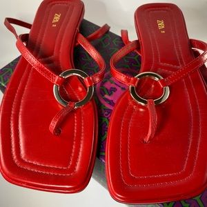 Zara shoes   , perfect conditions , pre loved 💓 red leather sandals